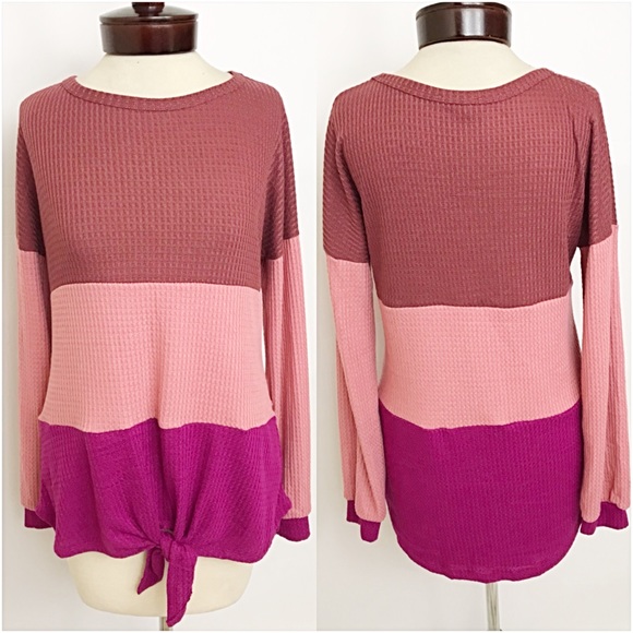 Stunning TieFront Waffle Knit Tunic Top LXL - Picture 3 of 5